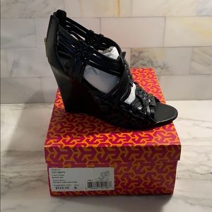 Tory Burch Tevray Haurache Black Wedged Heels
